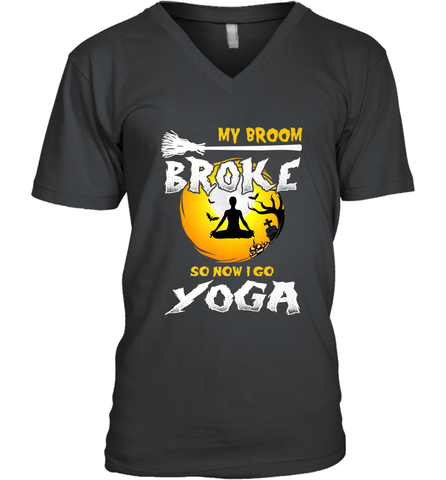 My Broom Broke So Now I Go Yoga Funny Halloween Costume Gift Men's V-Neck Men's V-Neck / Black / S Men's V-Neck - HHHstores