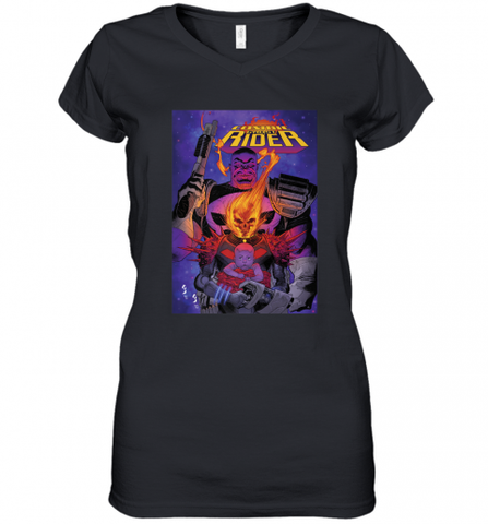 Marvel Ghost Rider Baby Thanos Comic Cover Women's V-Neck T-Shirt Women's V-Neck T-Shirt / Black / S Women's V-Neck T-Shirt - HHHstores