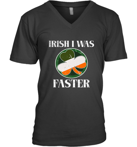 Irish I Was Faster Funny Running St Patricks Day Men's V-Neck Men's V-Neck / Black / S Men's V-Neck - HHHstores