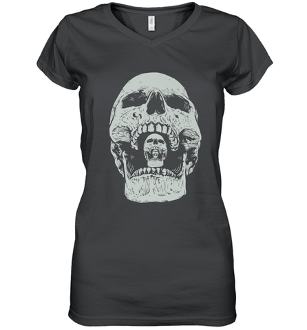 Vintage Halloween Skull Design For Trick or Treating Women's V-Neck T-Shirt Women's V-Neck T-Shirt / Black / S Women's V-Neck T-Shirt - HHHstores