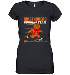 Christmas Gingerbread Man Cookie Gingerbread Running Team Women's V-Neck T-Shirt Women's V-Neck T-Shirt - HHHstores