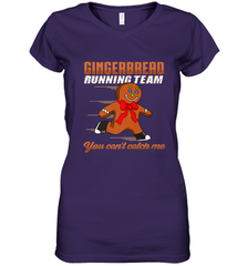 Christmas Gingerbread Man Cookie Gingerbread Running Team Women's V-Neck T-Shirt Women's V-Neck T-Shirt - HHHstores