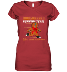 Christmas Gingerbread Man Cookie Gingerbread Running Team Women's V-Neck T-Shirt Women's V-Neck T-Shirt - HHHstores