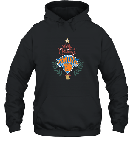 NBA New York Knicks Logo merry Christmas gilf Hooded Sweatshirt Hooded Sweatshirt / Black / S Hooded Sweatshirt - HHHstores