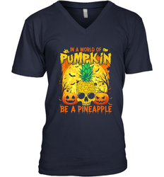 In A World Of Pumpkin Be A Pineapple Skull Halloween Funny Men's V-Neck