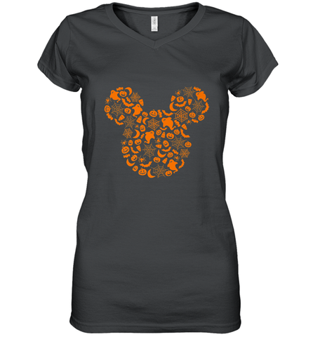 Disney Mickey Mouse Halloween Silhouette Women's V-Neck T-Shirt Women's V-Neck T-Shirt / Black / S Women's V-Neck T-Shirt - HHHstores