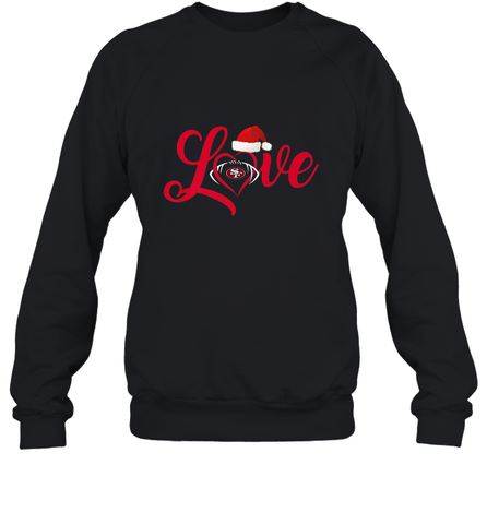 NFL San Francisco 49ers Logo Christmas Santa Hat Love Heart Football Team Crewneck Sweatshirt Crewneck Sweatshirt / Black / S Crewneck Sweatshirt - HHHstores