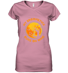 My Broomstick Runs On Wine Funny Halloween Costume Witch Women's V-Neck T-Shirt Women's V-Neck T-Shirt - HHHstores
