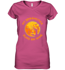My Broomstick Runs On Wine Funny Halloween Costume Witch Women's V-Neck T-Shirt Women's V-Neck T-Shirt - HHHstores