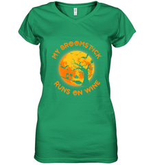 My Broomstick Runs On Wine Funny Halloween Costume Witch Women's V-Neck T-Shirt Women's V-Neck T-Shirt - HHHstores