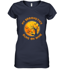 My Broomstick Runs On Wine Funny Halloween Costume Witch Women's V-Neck T-Shirt Women's V-Neck T-Shirt - HHHstores