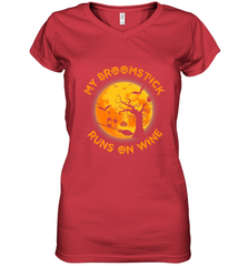 My Broomstick Runs On Wine Funny Halloween Costume Witch Women's V-Neck T-Shirt Women's V-Neck T-Shirt - HHHstores