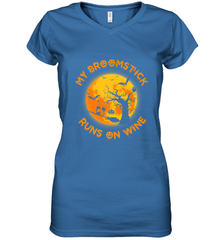 My Broomstick Runs On Wine Funny Halloween Costume Witch Women's V-Neck T-Shirt Women's V-Neck T-Shirt - HHHstores