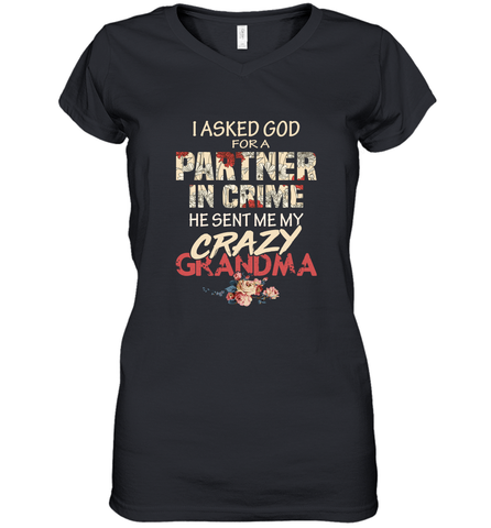 God sent me crazy grandma Women's V-Neck T-Shirt Women's V-Neck T-Shirt / Black / S Women's V-Neck T-Shirt - HHHstores