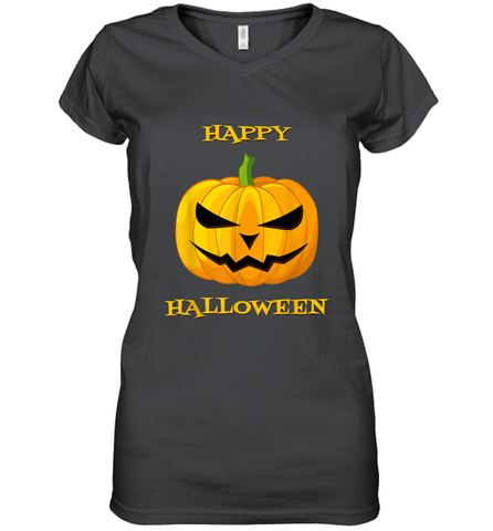 Happy Halloween Scary Pumpkin Tee Women's V-Neck T-Shirt Women's V-Neck T-Shirt / Black / S Women's V-Neck T-Shirt - HHHstores