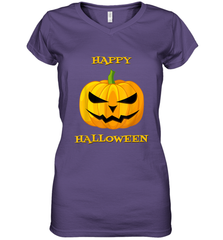 Happy Halloween Scary Pumpkin Tee Women's V-Neck T-Shirt Women's V-Neck T-Shirt - HHHstores
