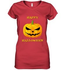 Happy Halloween Scary Pumpkin Tee Women's V-Neck T-Shirt Women's V-Neck T-Shirt - HHHstores