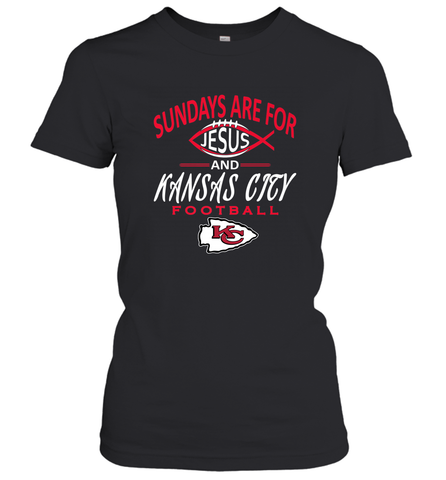 Sundays Are For Jesus and Kansas City Funny Football Women's T-Shirt Women's T-Shirt / Black / XS Women's T-Shirt - HHHstores