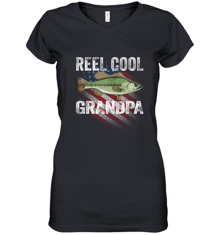 REEL COOL GRANDPA Women's V-Neck T-Shirt Women's V-Neck T-Shirt / Black / S Women's V-Neck T-Shirt - HHHstores