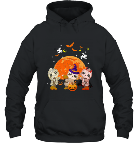 Three Sloths Halloween T shirt Mummy Pumpkin Moon Hooded Sweatshirt Hooded Sweatshirt / Black / S Hooded Sweatshirt - HHHstores