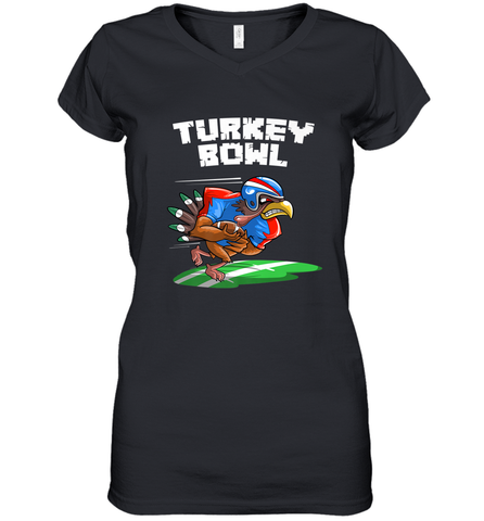 Cool Turkey Bowl _ Funny Thanksgiving Football Player Gift Women's V-Neck T-Shirt Women's V-Neck T-Shirt / Black / S Women's V-Neck T-Shirt - HHHstores