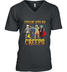 Chillin With My Creeps Vampire Halloween Skeleton Witch Men's V-Neck