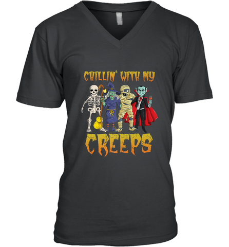 Chillin With My Creeps Vampire Halloween Skeleton Witch Men's V-Neck Men's V-Neck / Black / S Men's V-Neck - HHHstores