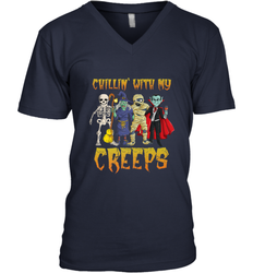 Chillin With My Creeps Vampire Halloween Skeleton Witch Men's V-Neck