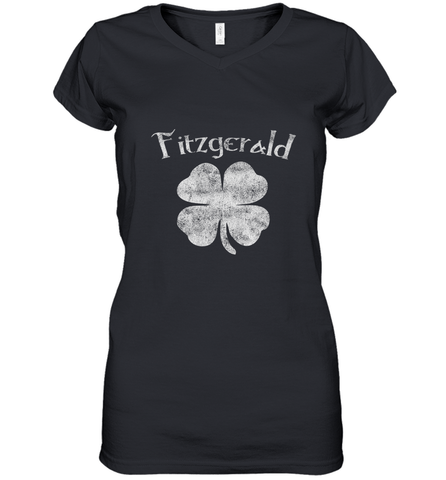 Vintage Fitzgerald Irish Shamrock St Patty's Day Women's V-Neck T-Shirt Women's V-Neck T-Shirt / Black / S Women's V-Neck T-Shirt - HHHstores