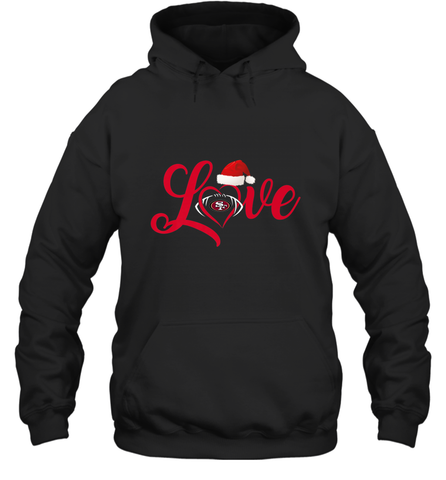 NFL San Francisco 49ers Logo Christmas Santa Hat Love Heart Football Team Hooded Sweatshirt Hooded Sweatshirt / Black / S Hooded Sweatshirt - HHHstores