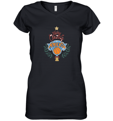 NBA New York Knicks Logo merry Christmas gilf Women's V-Neck T-Shirt Women's V-Neck T-Shirt / Black / S Women's V-Neck T-Shirt - HHHstores