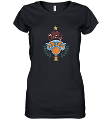 NBA New York Knicks Logo merry Christmas gilf Women's V-Neck T-Shirt Women's V-Neck T-Shirt - HHHstores