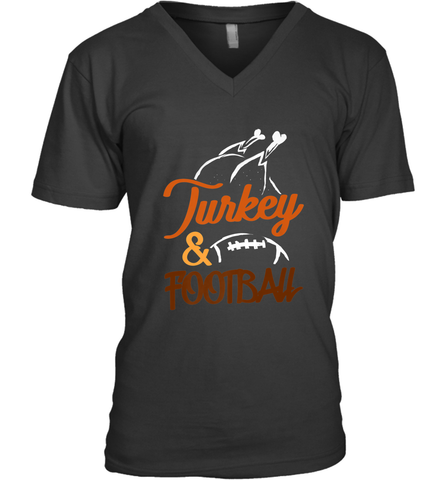 Turkey And Football Thanksgiving Day Football Fan Holiday Men's V-Neck Men's V-Neck / Black / S Men's V-Neck - HHHstores