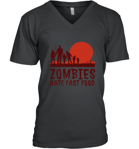 Zombies Hate Fast Food Funny Halloween Men's V-Neck Men's V-Neck / Black / S Men's V-Neck - HHHstores