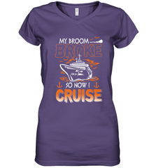 My Broom Broke So Now I Cruise Halloween Cruising Women's V-Neck T-Shirt Women's V-Neck T-Shirt - HHHstores