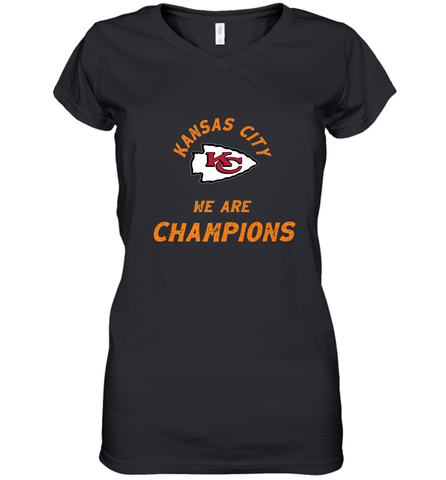 KC Kansas City Tribal Arrowhead we are Champions Women's V-Neck T-Shirt Women's V-Neck T-Shirt / Black / S Women's V-Neck T-Shirt - HHHstores