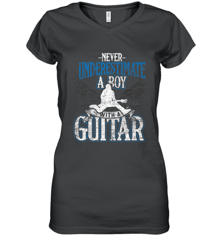 Guitarist Men Boys  Never Underestimate A Boy With A Guitar Women's V-Neck T-Shirt Women's V-Neck T-Shirt / Black / S Women's V-Neck T-Shirt - HHHstores