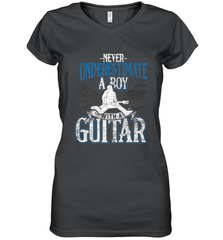Guitarist Men Boys  Never Underestimate A Boy With A Guitar Women's V-Neck T-Shirt Women's V-Neck T-Shirt - HHHstores