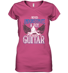 Guitarist Men Boys  Never Underestimate A Boy With A Guitar Women's V-Neck T-Shirt Women's V-Neck T-Shirt - HHHstores