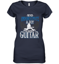 Guitarist Men Boys  Never Underestimate A Boy With A Guitar Women's V-Neck T-Shirt