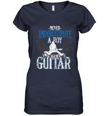 Guitarist Men Boys  Never Underestimate A Boy With A Guitar Women's V-Neck T-Shirt Women's V-Neck T-Shirt - HHHstores