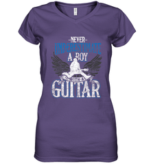 Guitarist Men Boys  Never Underestimate A Boy With A Guitar Women's V-Neck T-Shirt Women's V-Neck T-Shirt - HHHstores