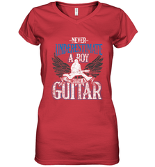 Guitarist Men Boys  Never Underestimate A Boy With A Guitar Women's V-Neck T-Shirt Women's V-Neck T-Shirt - HHHstores