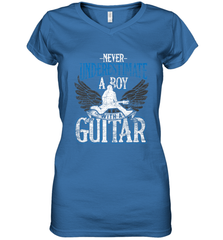 Guitarist Men Boys  Never Underestimate A Boy With A Guitar Women's V-Neck T-Shirt Women's V-Neck T-Shirt - HHHstores