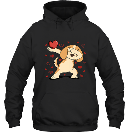 Dog Dabbing Heart For Valentine's Day Art Graphics Gift Hooded Sweatshirt Hooded Sweatshirt / Black / S Hooded Sweatshirt - HHHstores