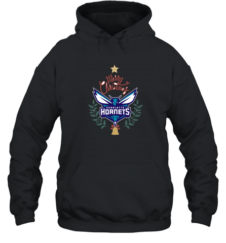 NBA Charlotte Hornets Logo merry Christmas gilf Hooded Sweatshirt Hooded Sweatshirt / Black / S Hooded Sweatshirt - HHHstores