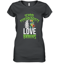 School Psychologists Love Brains Halloween Teacher Women's V-Neck T-Shirt