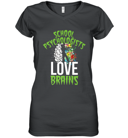 School Psychologists Love Brains Halloween Teacher Women's V-Neck T-Shirt Women's V-Neck T-Shirt / Black / S Women's V-Neck T-Shirt - HHHstores