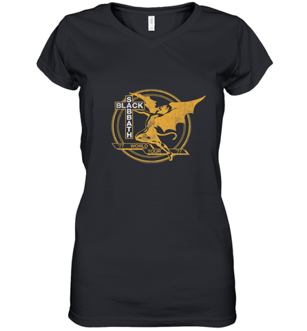 Black Sabbath World Tour 77 Women's V-Neck T-Shirt Women's V-Neck T-Shirt / Black / S Women's V-Neck T-Shirt - HHHstores