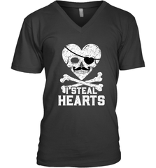 I Steal Hearts Valentine's Day Pirate Skull Art Graphics Men's V-Neck Men's V-Neck - HHHstores